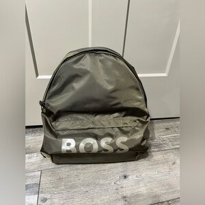 Boss Olive Green Logo Backpack with White Logo